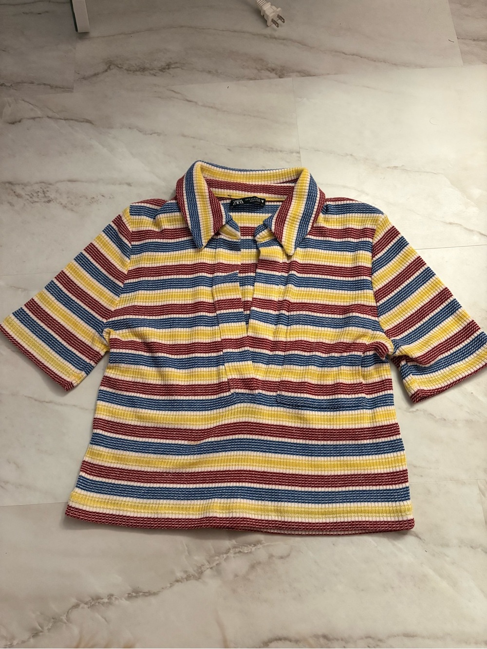 Zara multicoloured striped polo shirt Size S